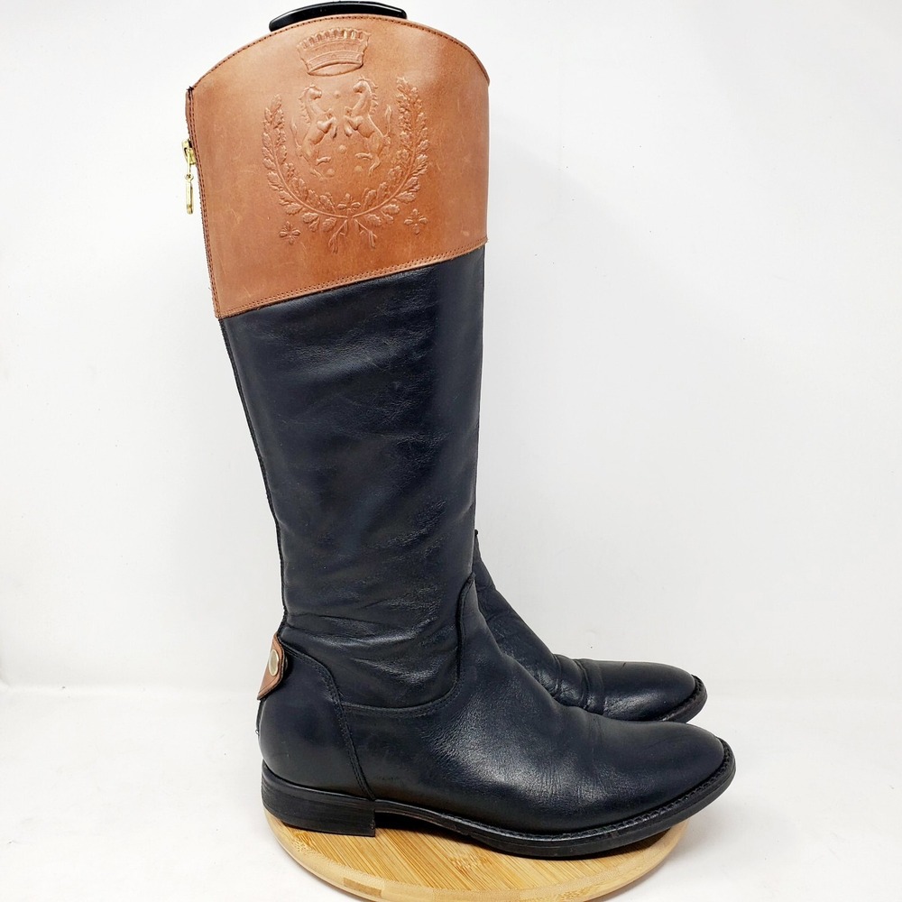 Paolo Boots‎ Womens 37 Tall Black Brown Leather Riding Moto Crest Italy Iantorno